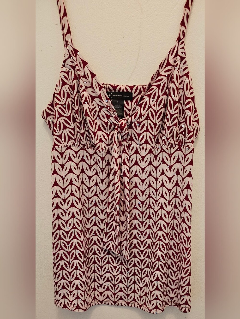 INC International Concepts Red & White Tie-Front Printed Cami